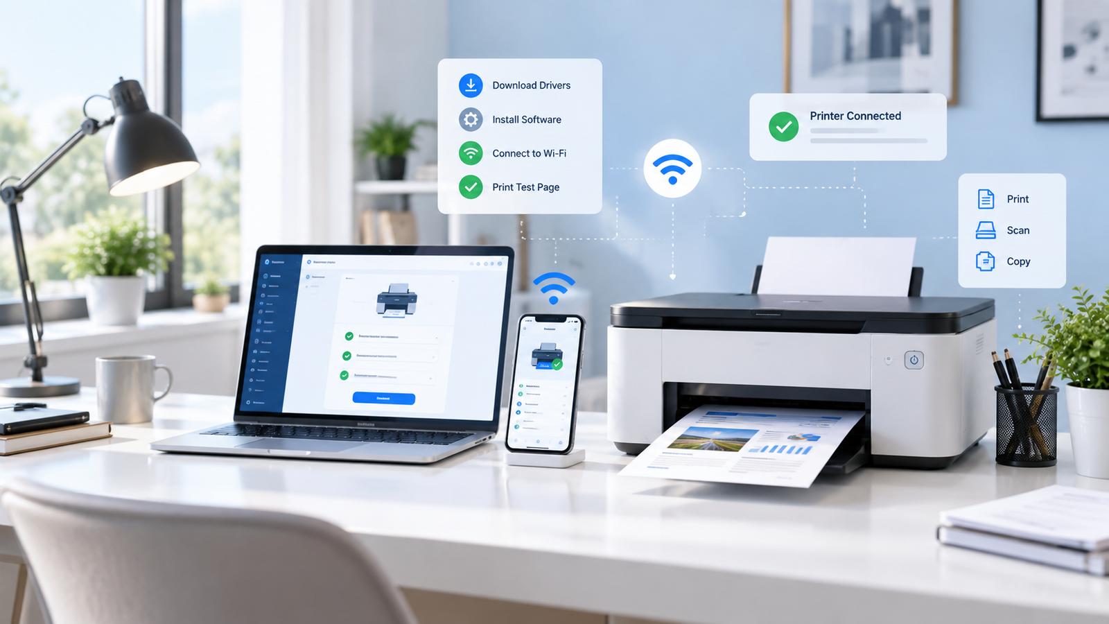 Printer and laptop setup visual